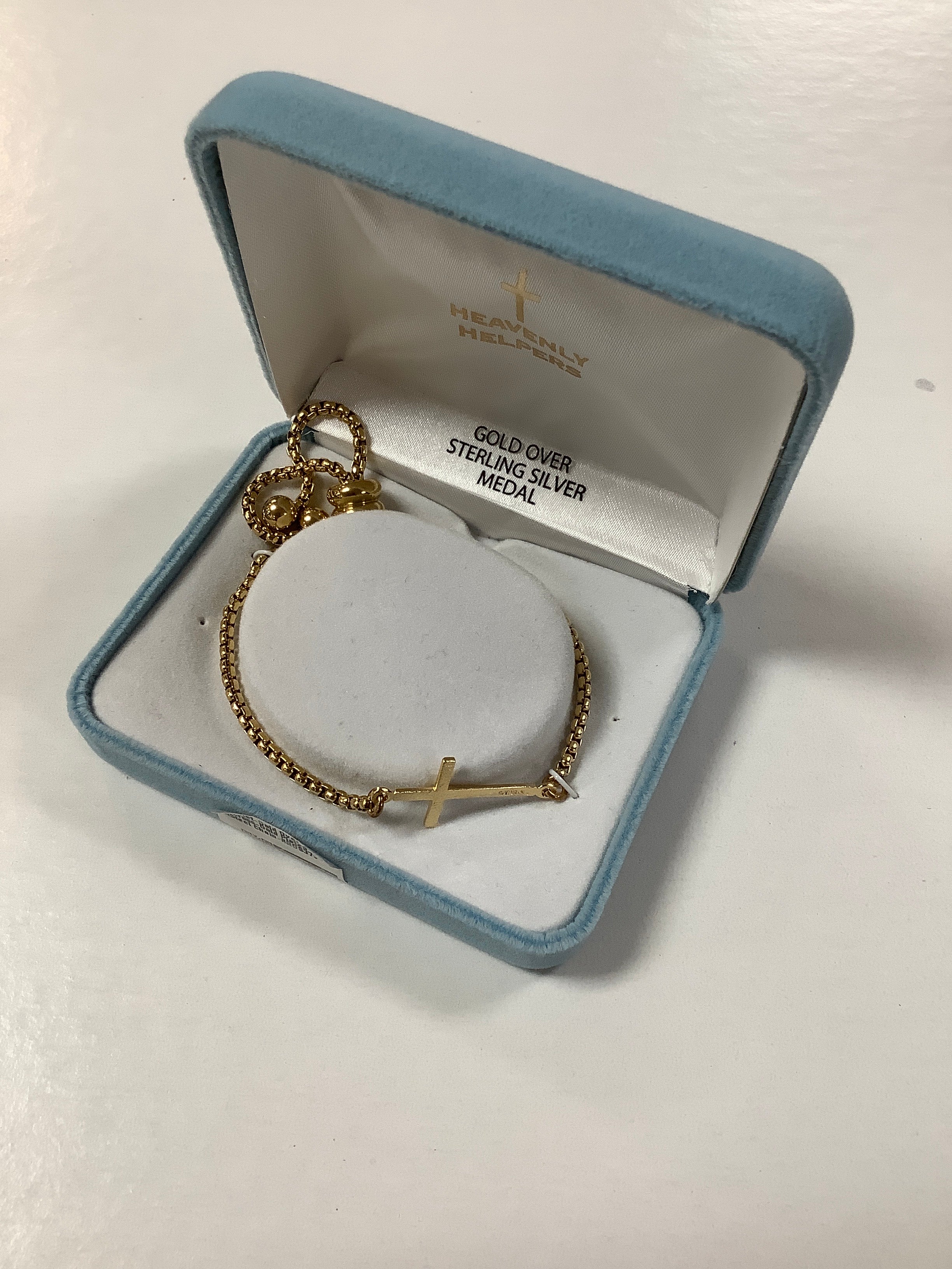 Bracelet-Gold Over SS Cross-Gold Plated StSteel Chain-BRGS3755