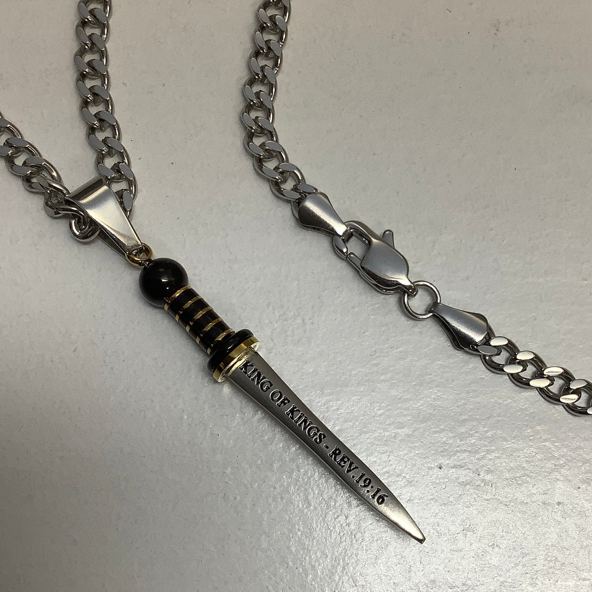 Necklace-Rev 19:16-Gladius Sword-King of Kings-24"
