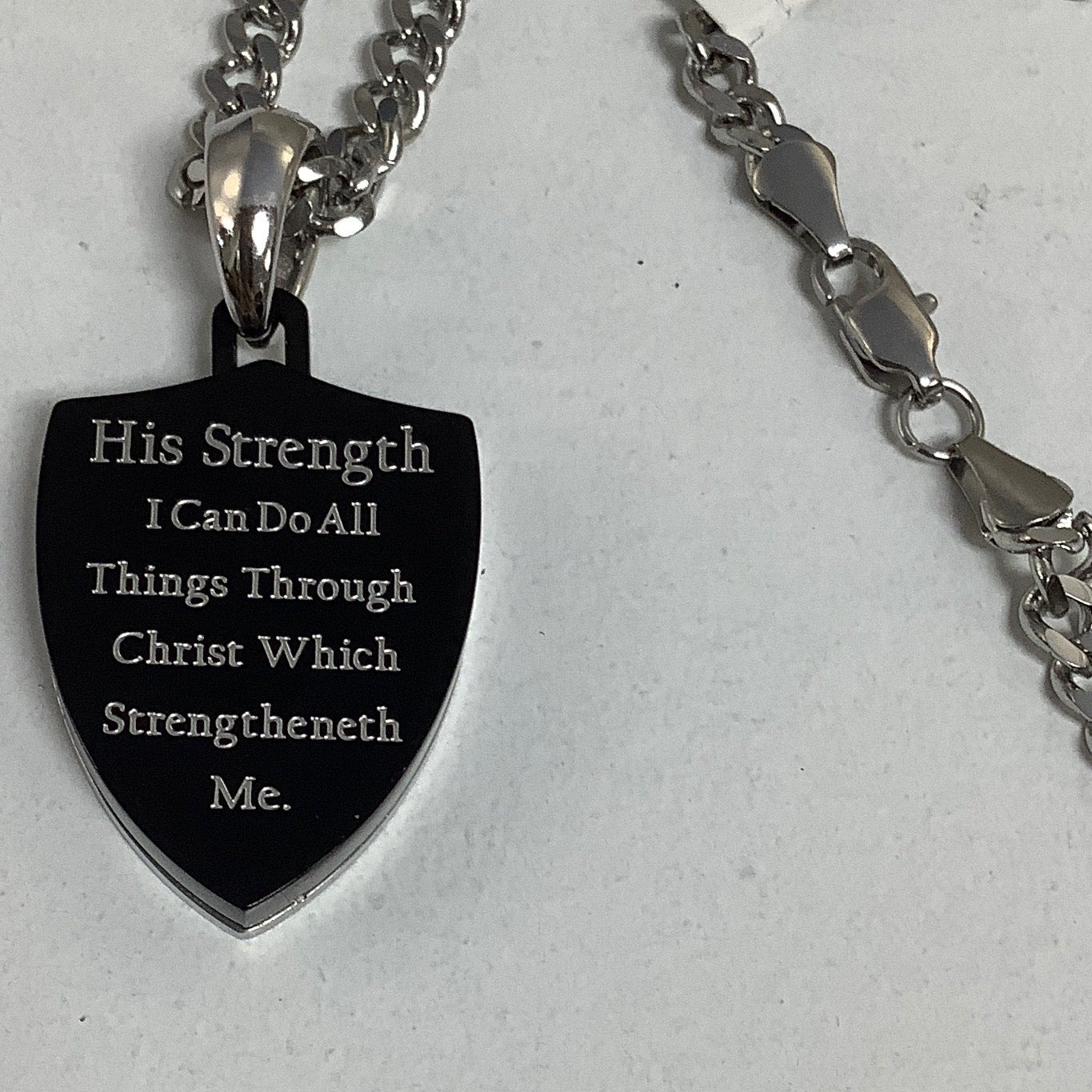 Necklace-Php 4:13-1611 Shield-His Strength-24"
