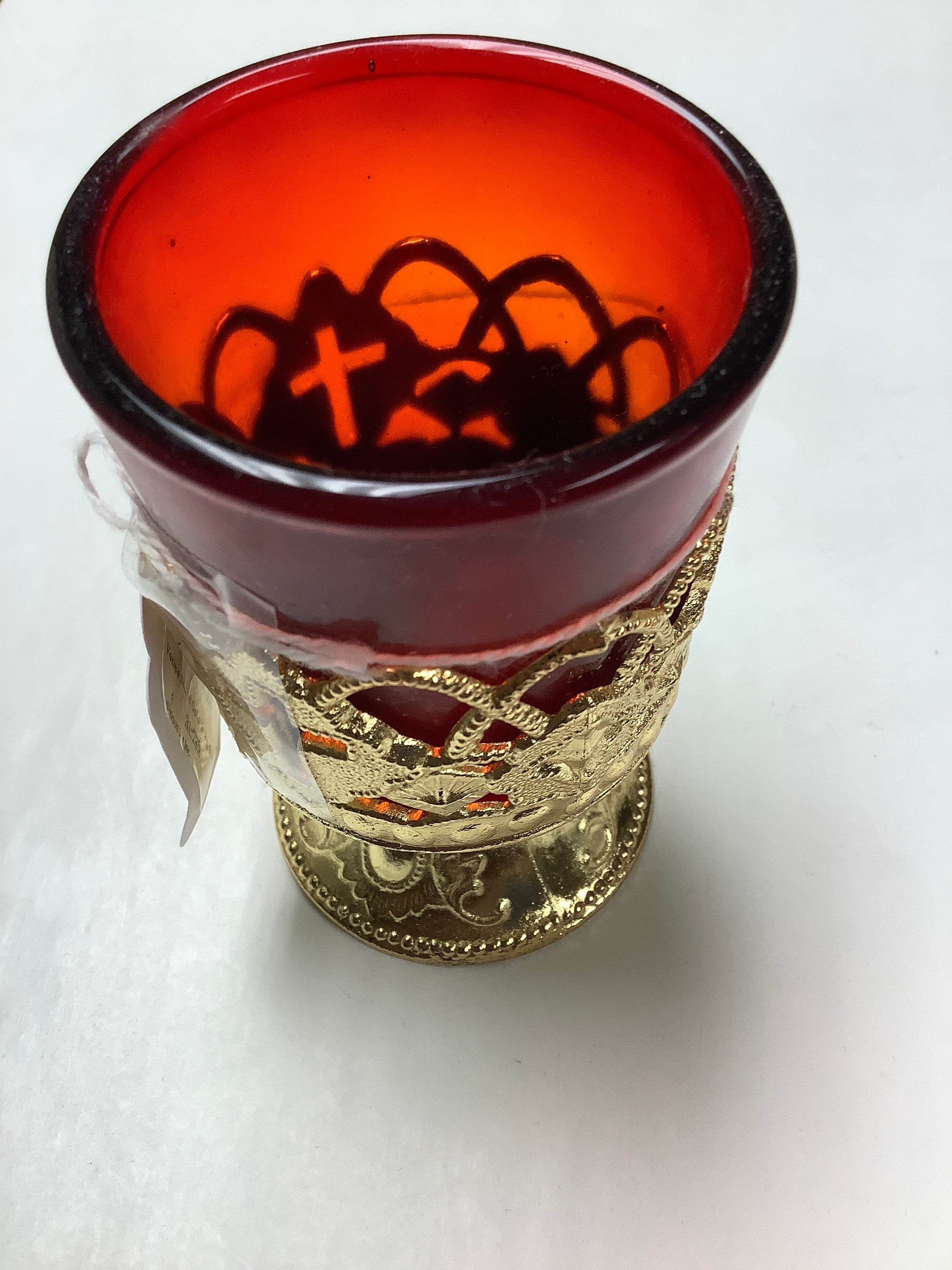 Votive Stand Gold/Ruby Glass