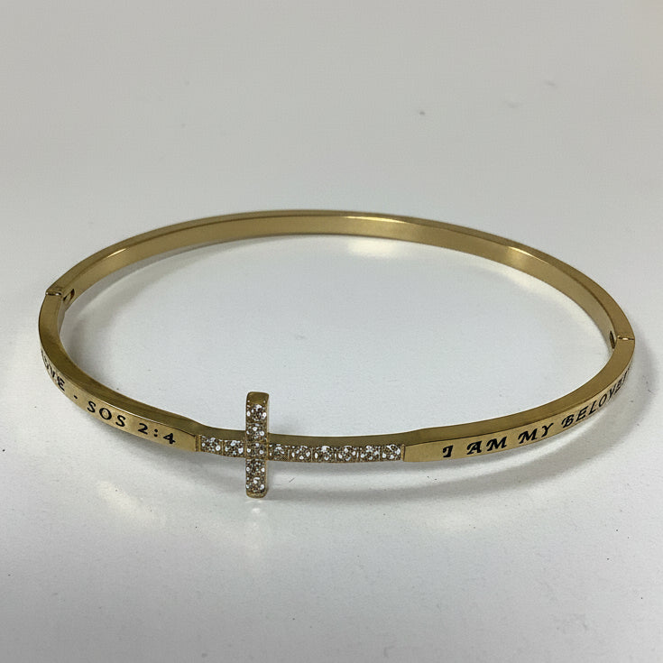 Bracelet-Sng 6:3-Sideways Cross-Gold-Beloved-8"