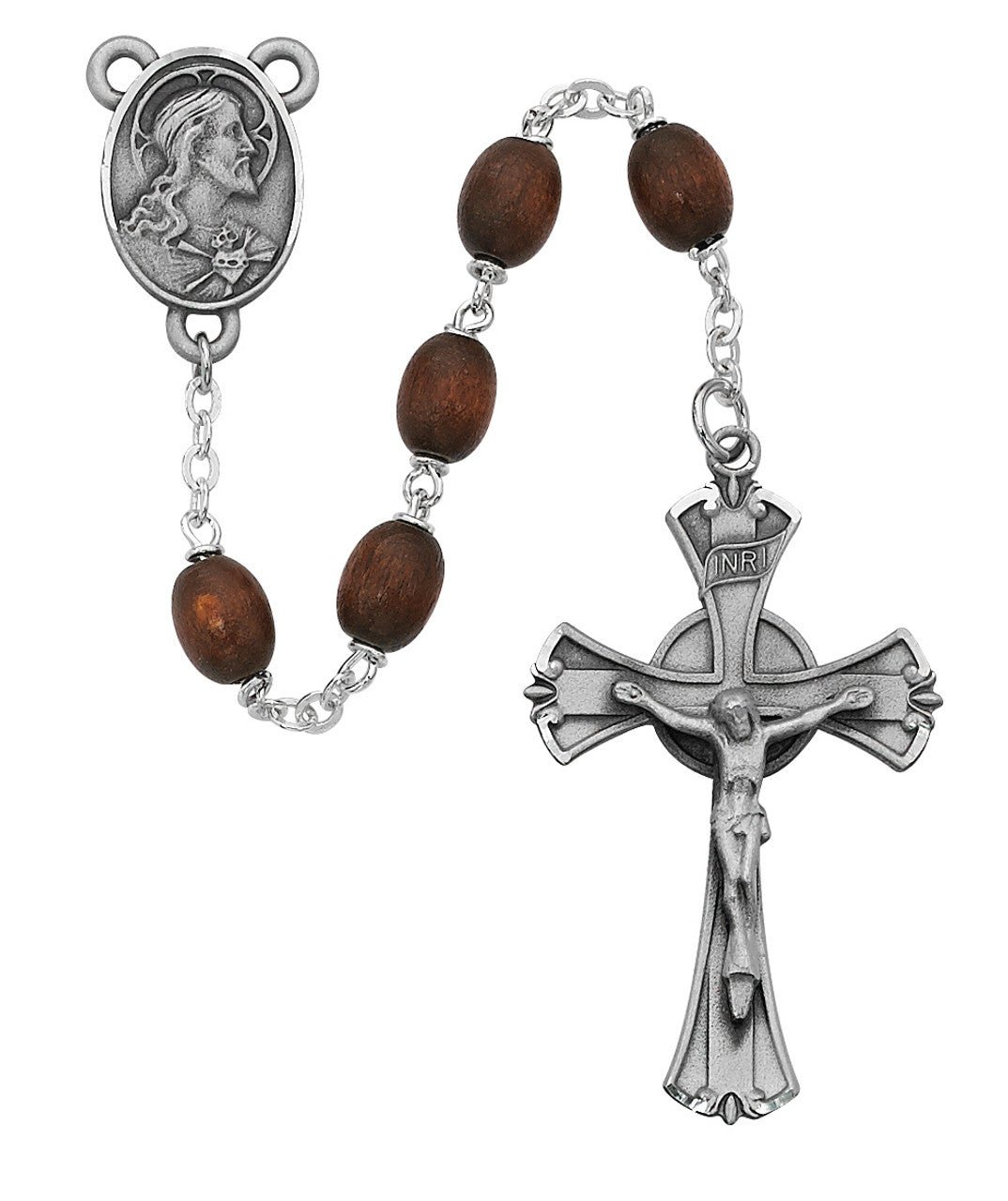Rosary-Crucifix-Brown Wood-Pewter