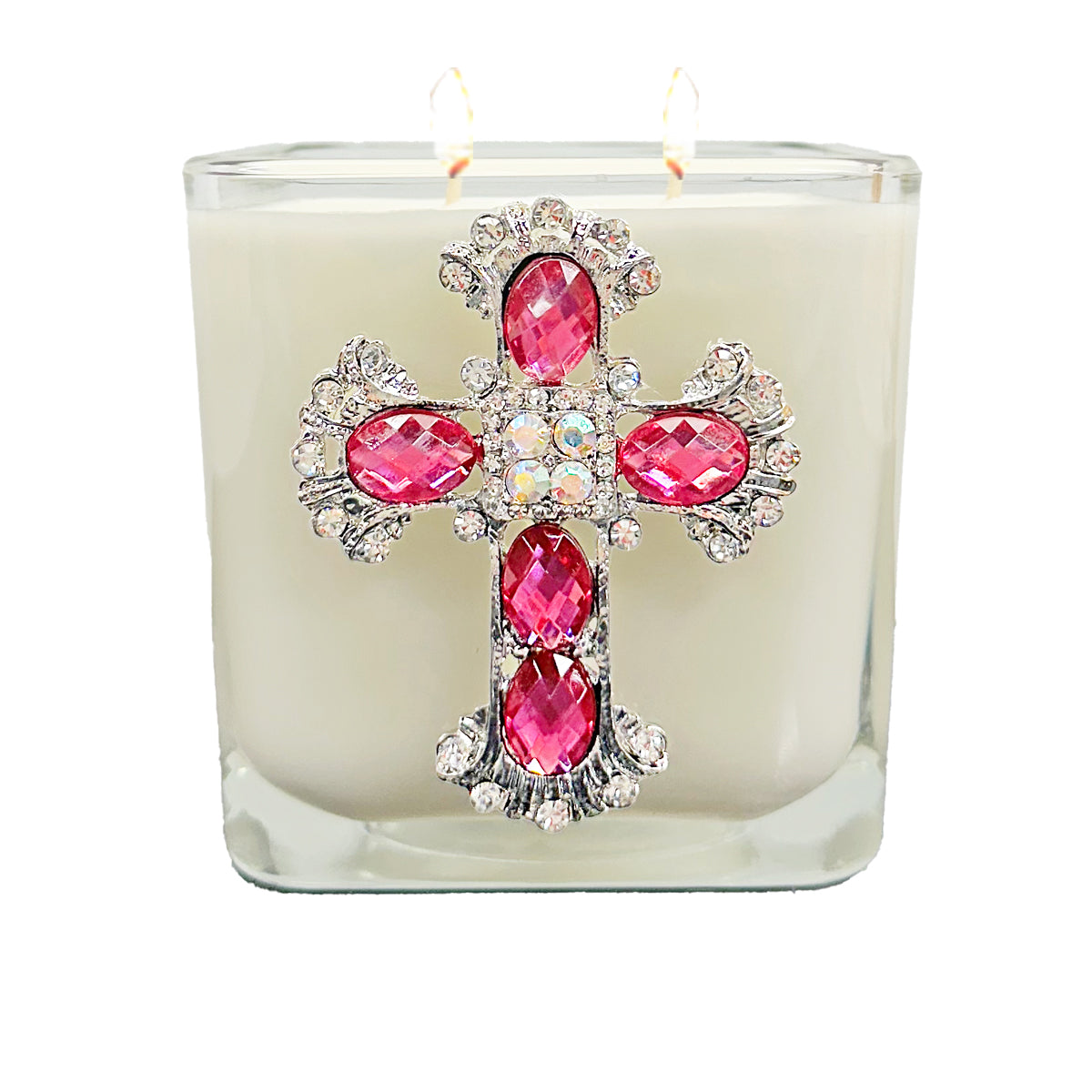 Candle-Jeweled Cross-Rose of Sharon-Pink Crystal