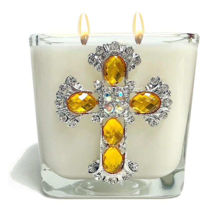 Candle-Jeweled Cross-Glimmering Gold Topaz