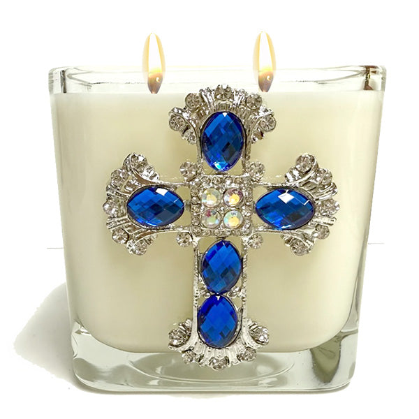 Candle-Jeweled Cross-King's Garments-Blue Crystal