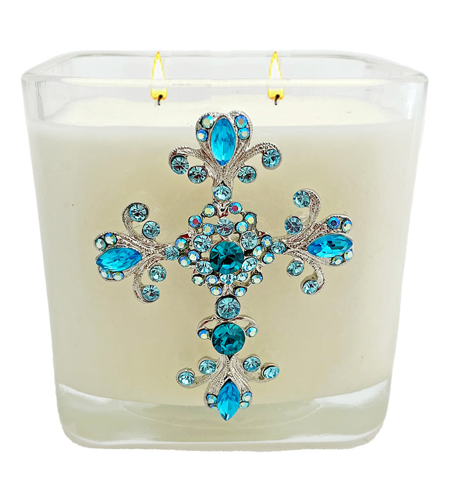 Candle-Jeweled Cross-King's Garments-Blue Flourish