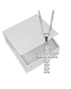 Necklace-1" Cross-Silver Tone