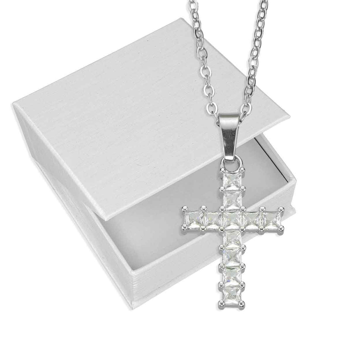 Necklace-1" Cross-Silver Tone