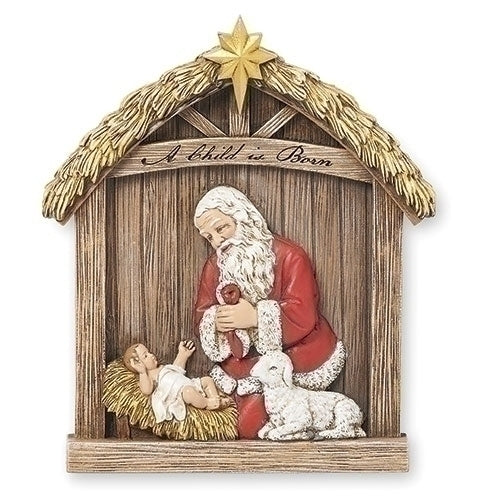 Plaque-Manger-Santa Kneeling-6"