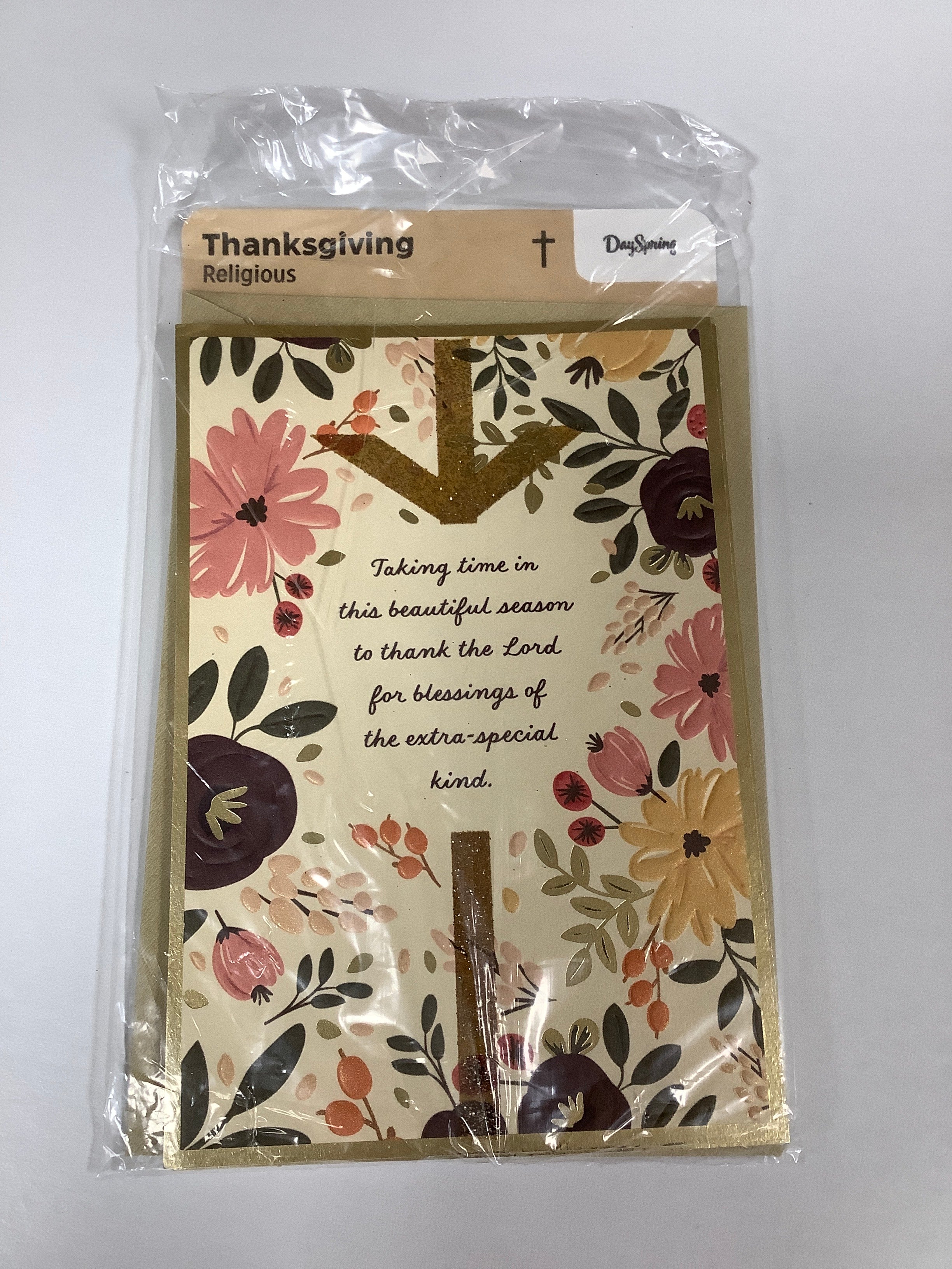 Card-Thanksgiving-Floral Gold Ribbon-U1306