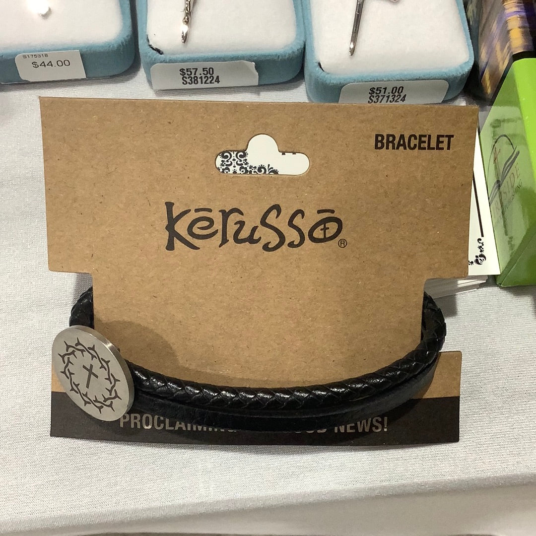Bracelet/STS/Leather/CrownCross
