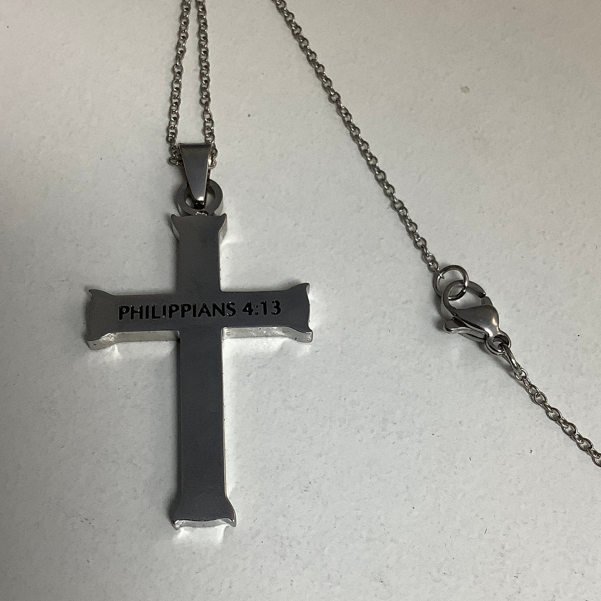 Necklace-Php 4:13-New Life Cross-Christ My Strength-18"