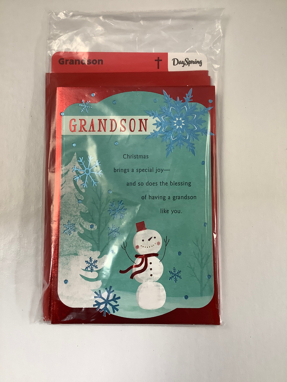 Card-Grandson-Christmas-Snowman Blue Snowflakes-5778908