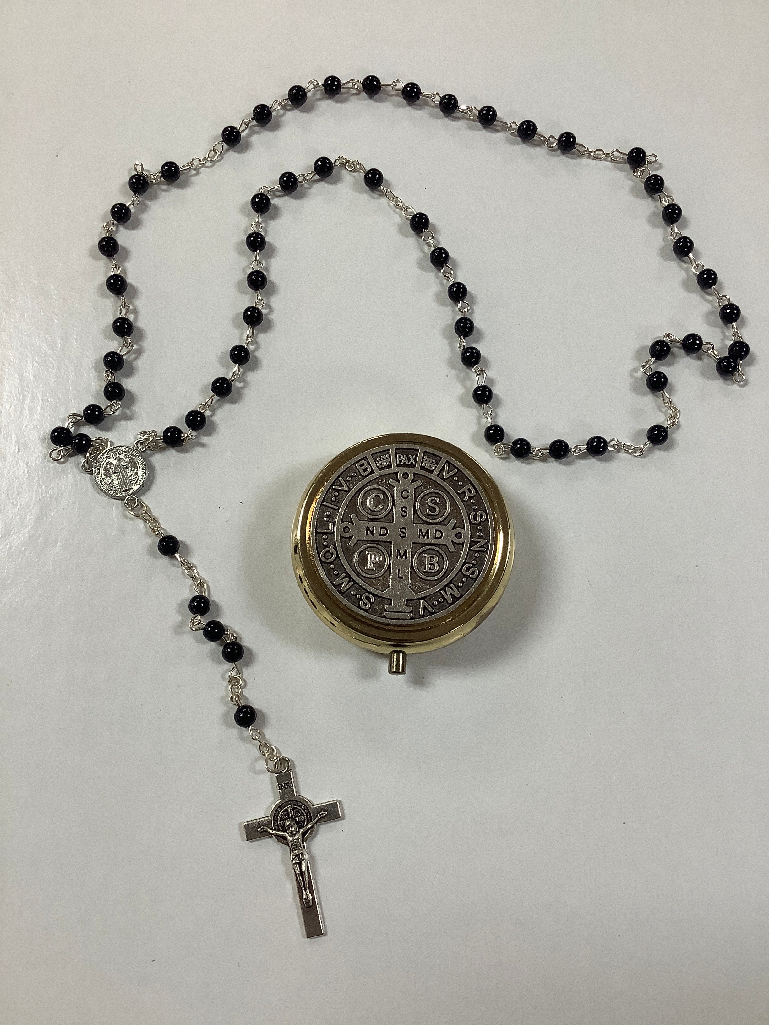 Rosary/St Benedict/Black/Silver