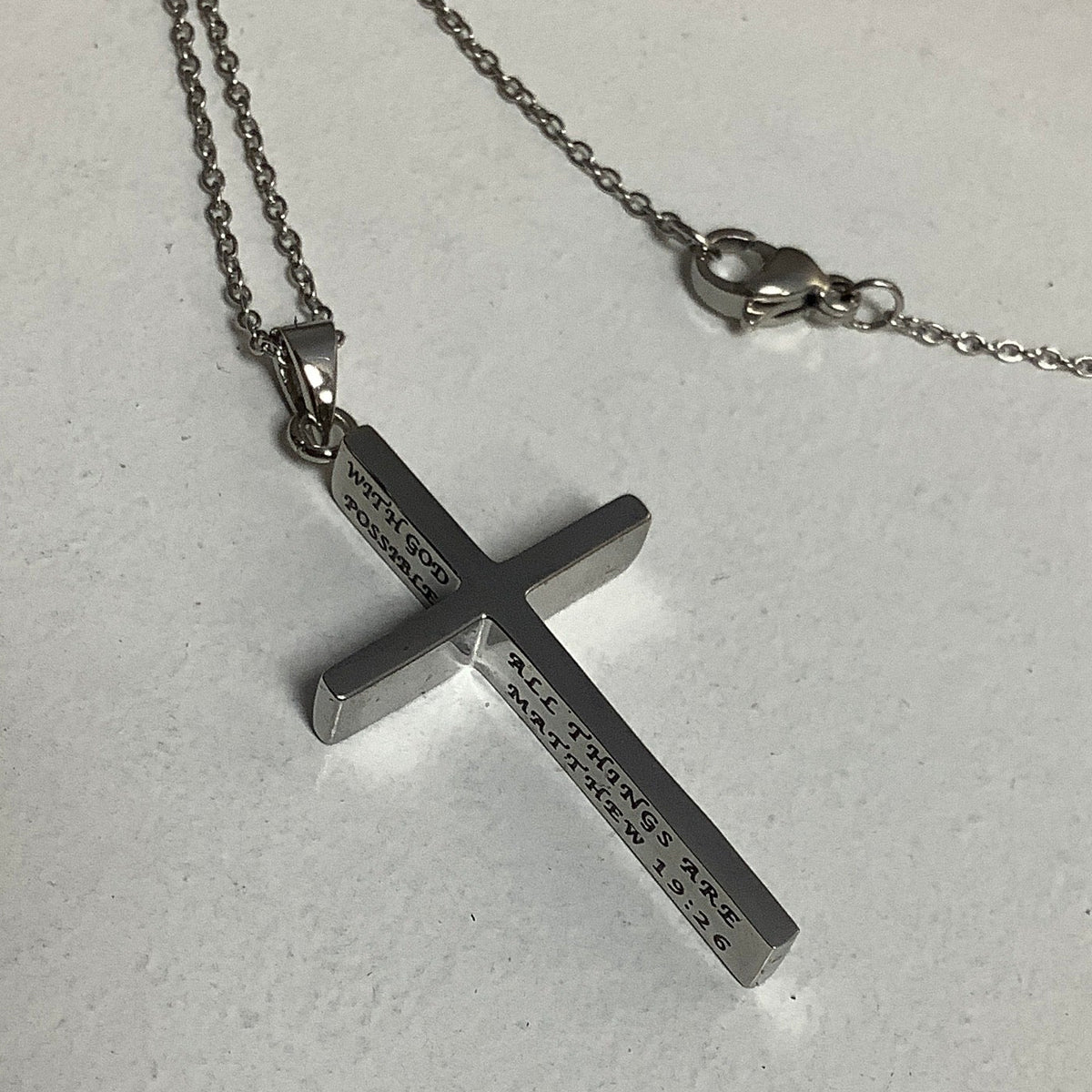 Necklace-Mat 19:26-Girl's Forever Cross