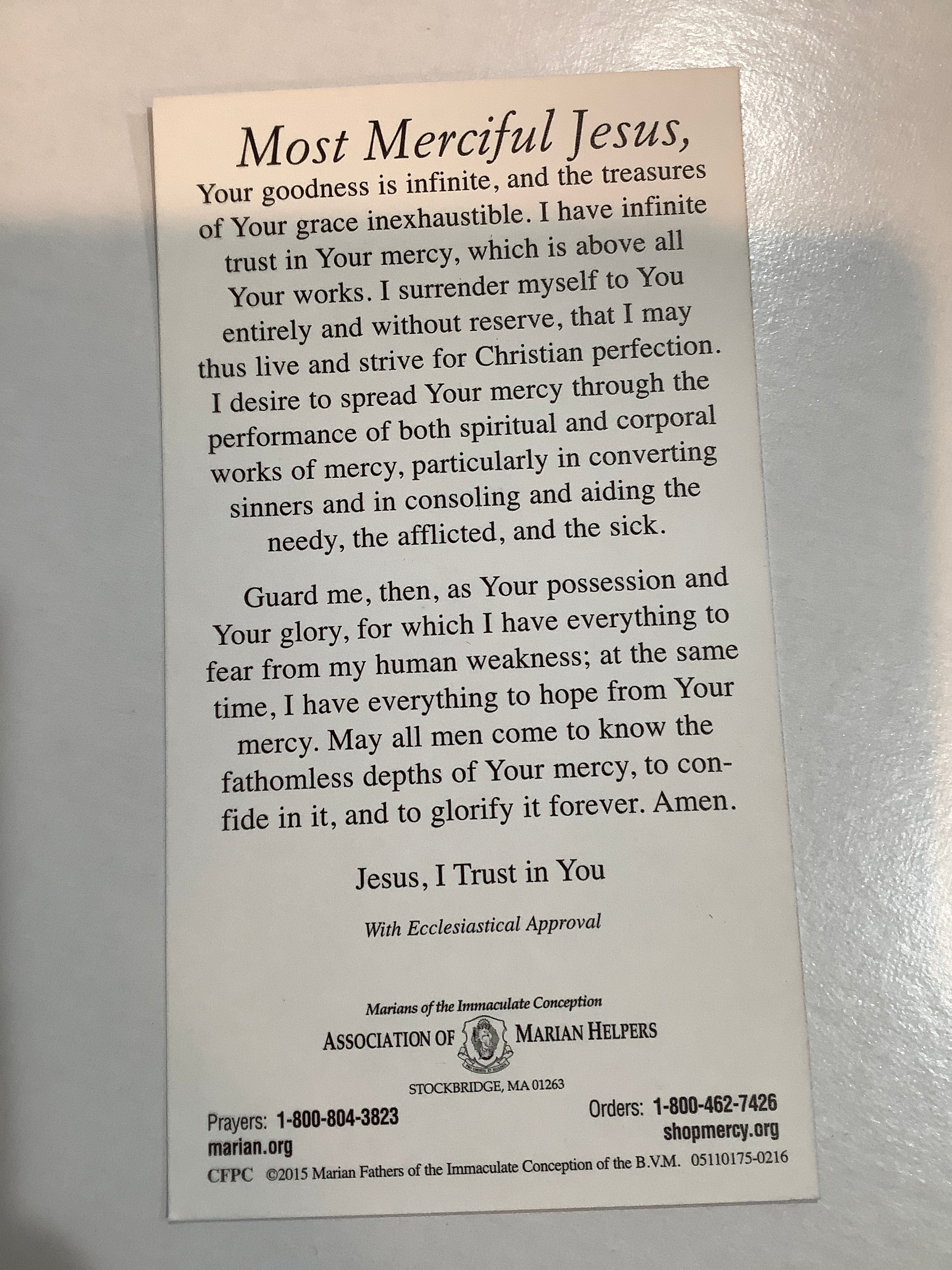 Prayer Card/Act of Consecrat/DM