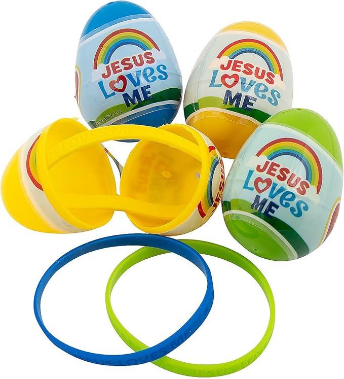 Easter Eggs-Plastic-Jesus Loves Me- Bracelet Filled-Asstd Colors