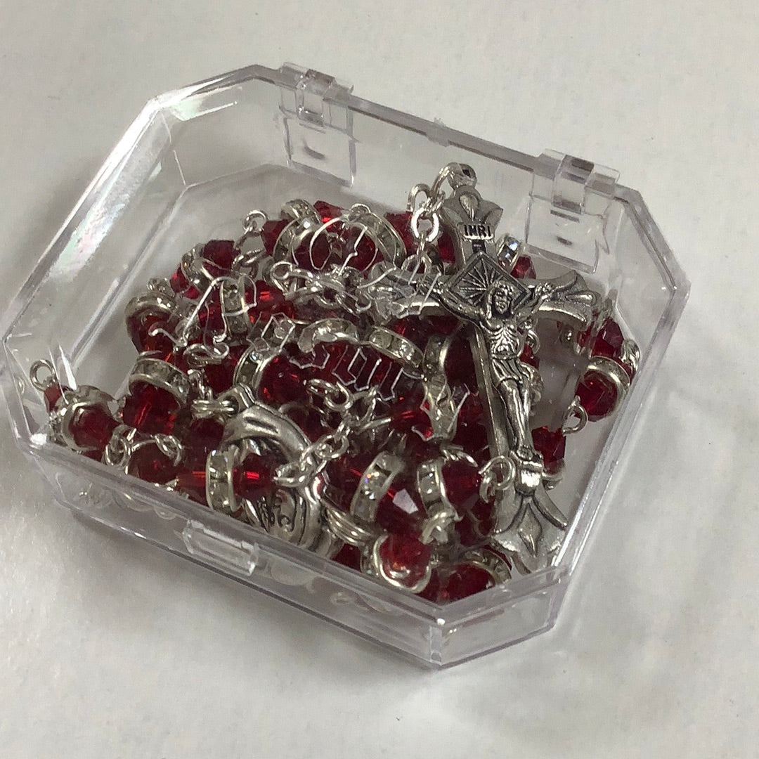 Rosary/Red Clear Beads w/Rondel