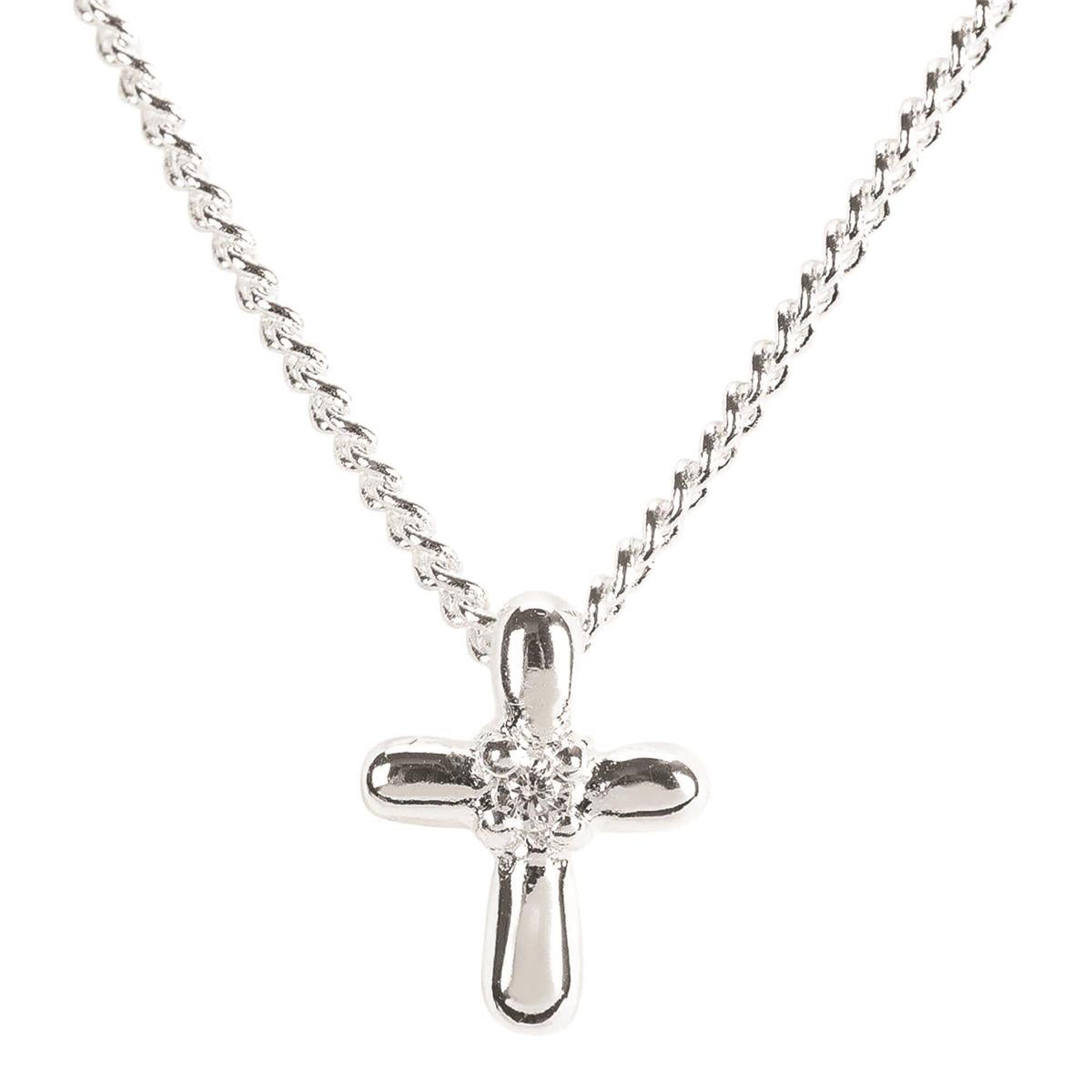 Necklace-SP-16"-Mini Petal Cross-CZ Stone