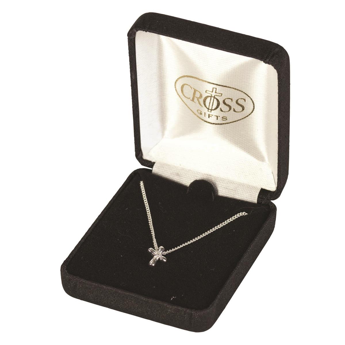 Necklace-SP-16"-Mini Petal Cross-CZ Stone