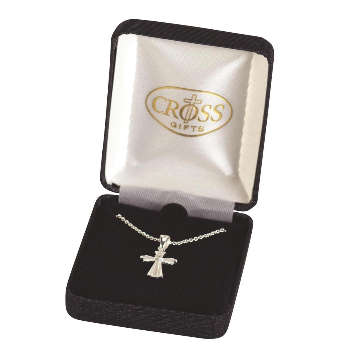 Necklace-Cross with Crystal-Silver Plated