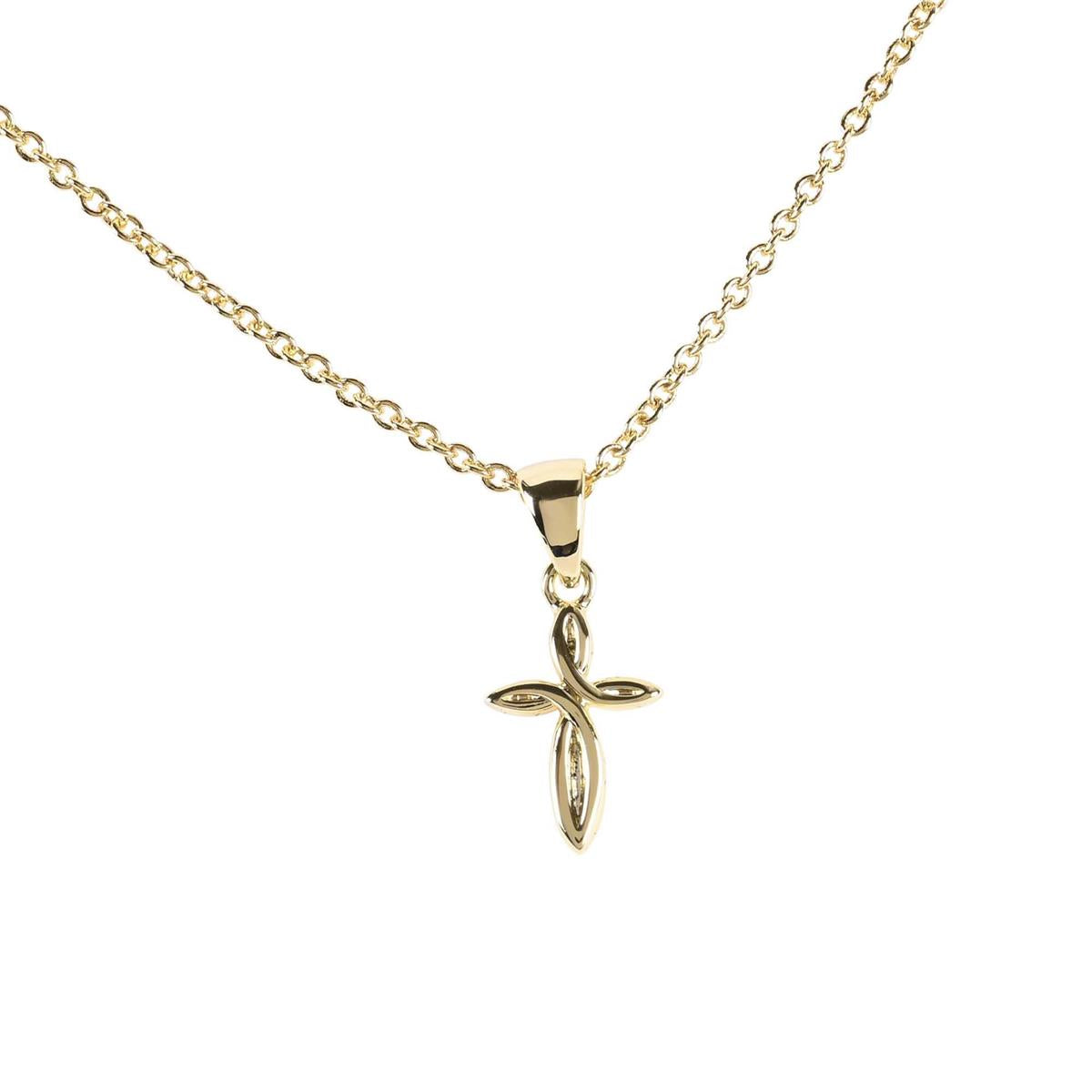Necklace-Cross-GP Mini Ribbon Cross-18" Chain