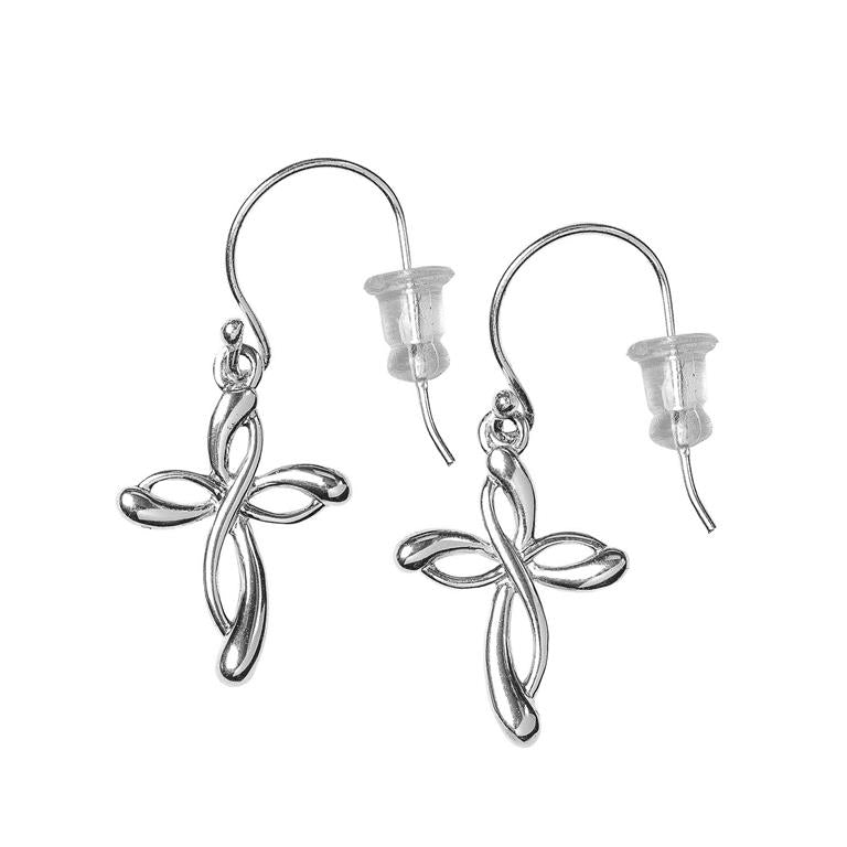 Earrings-SP Ribbon Cross-SS Wires