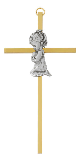 Cross-Praying Girl-Brass-3x6