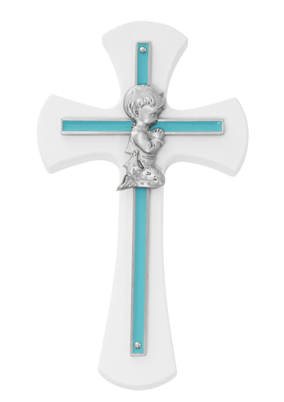 Cross-Wall-White-Blue-Praying Boy-7"