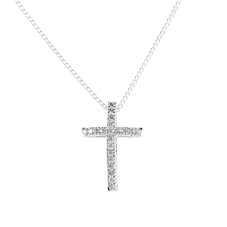 Necklace-Open Bow CZ Cross-SP-18"-73-8043P