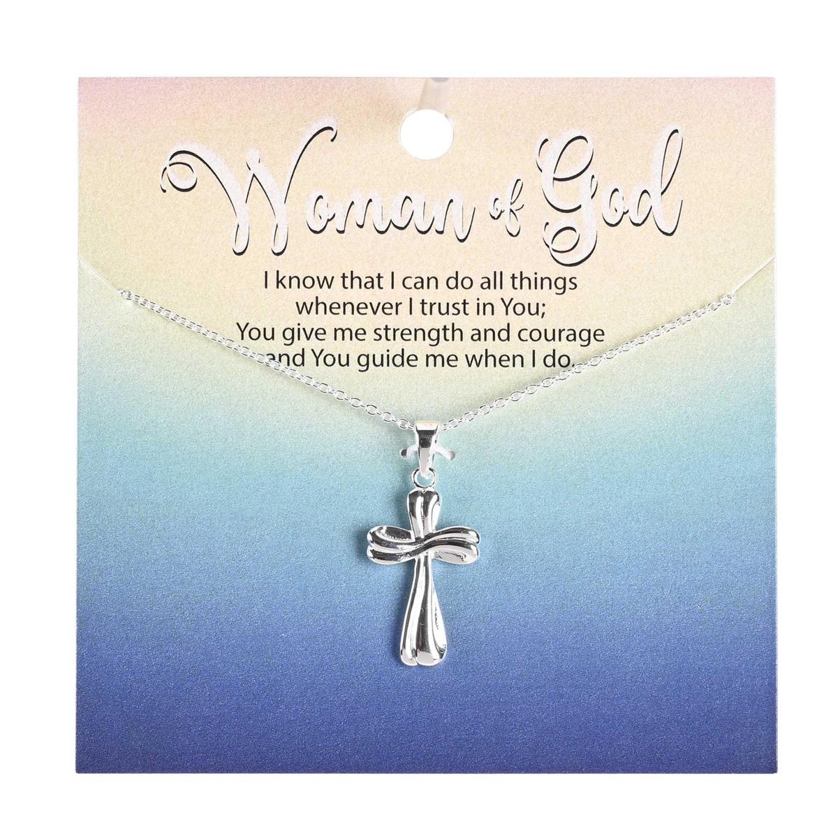 Necklace-Mobius Bud Cross-Silver Plated