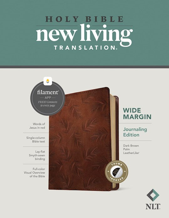 Bible-NLT-Dark Brown Palm-Wide Margin