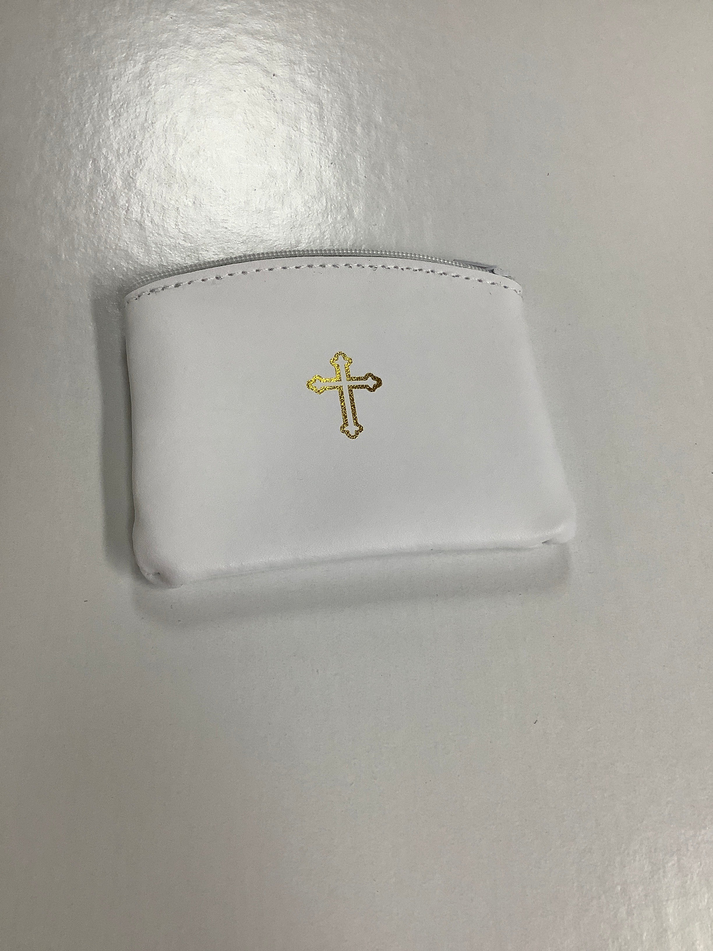 Rosary Case/White/Cross/Zip