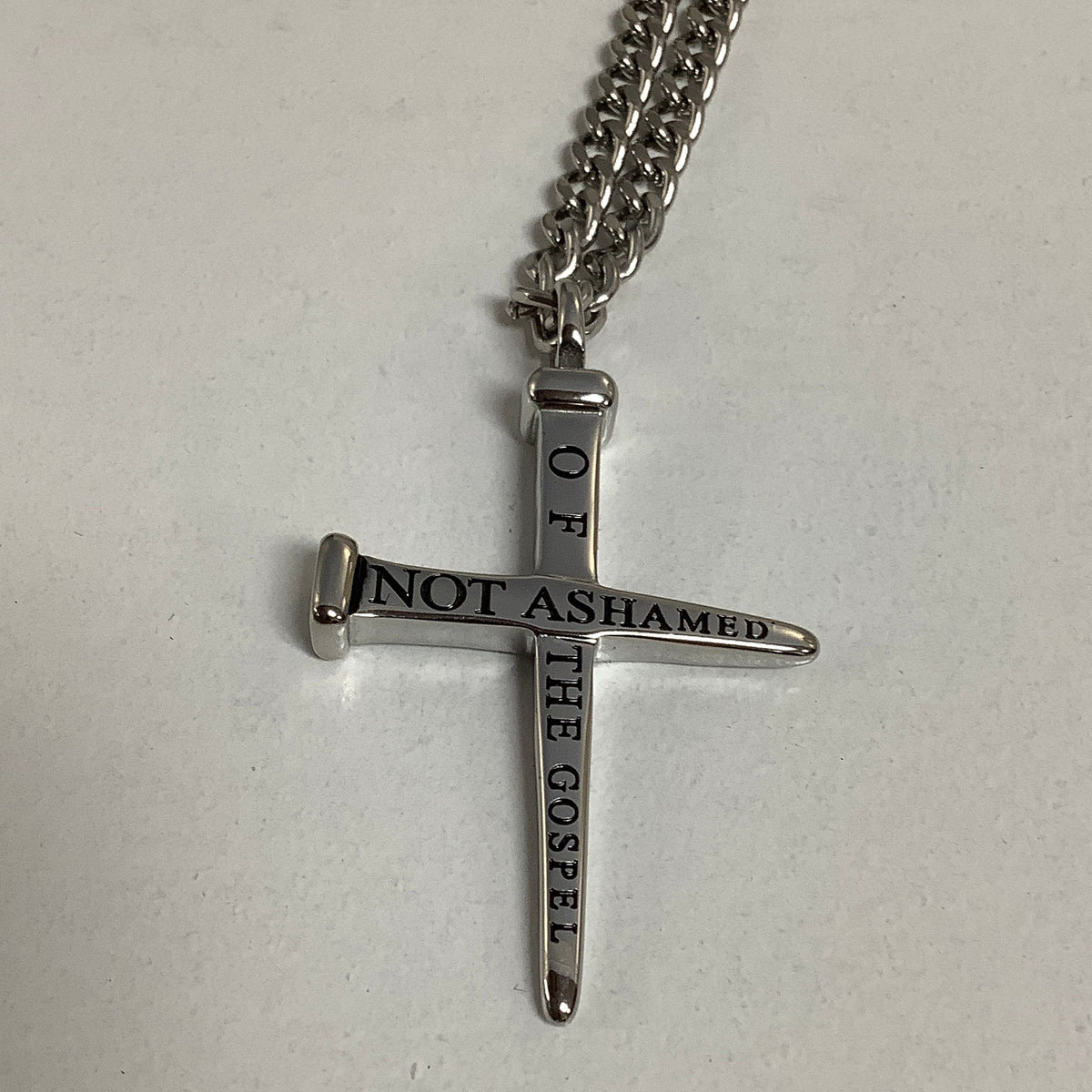 Necklace-Rom 1:16-Nail Cross-Not Ashamed-24"