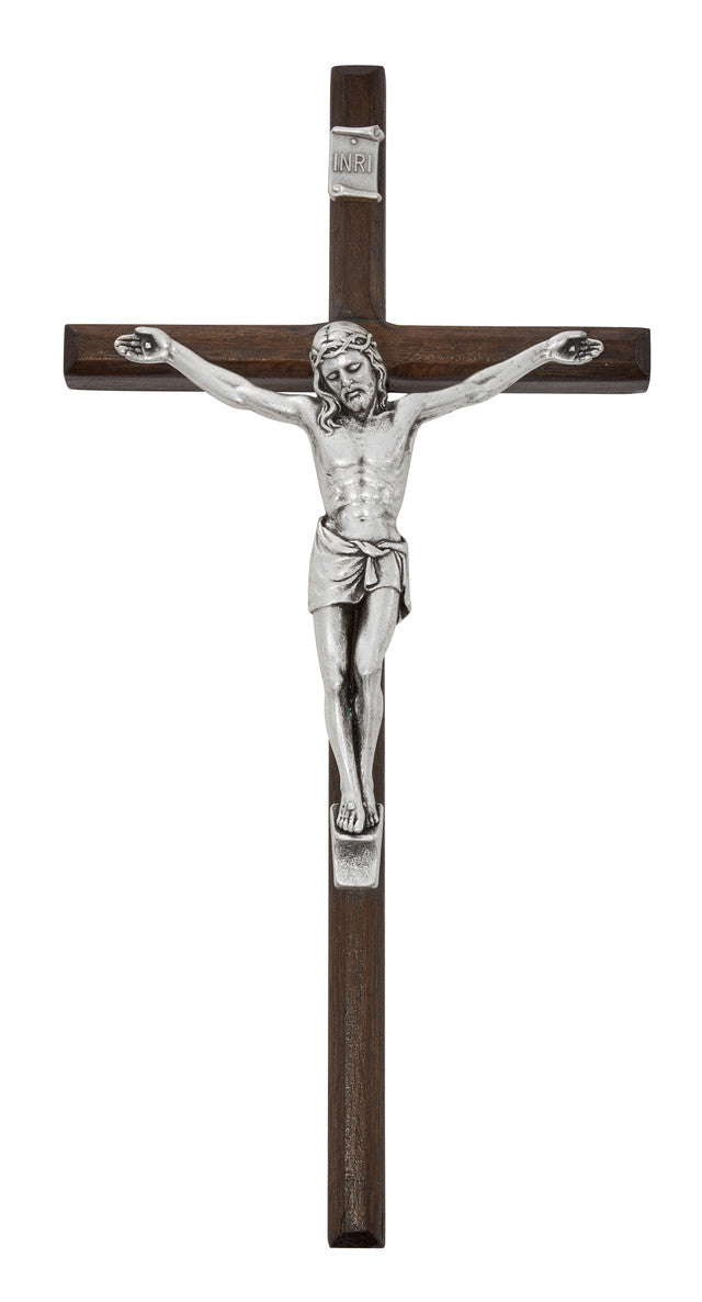 Crucifix-Walnut-Silver-10in