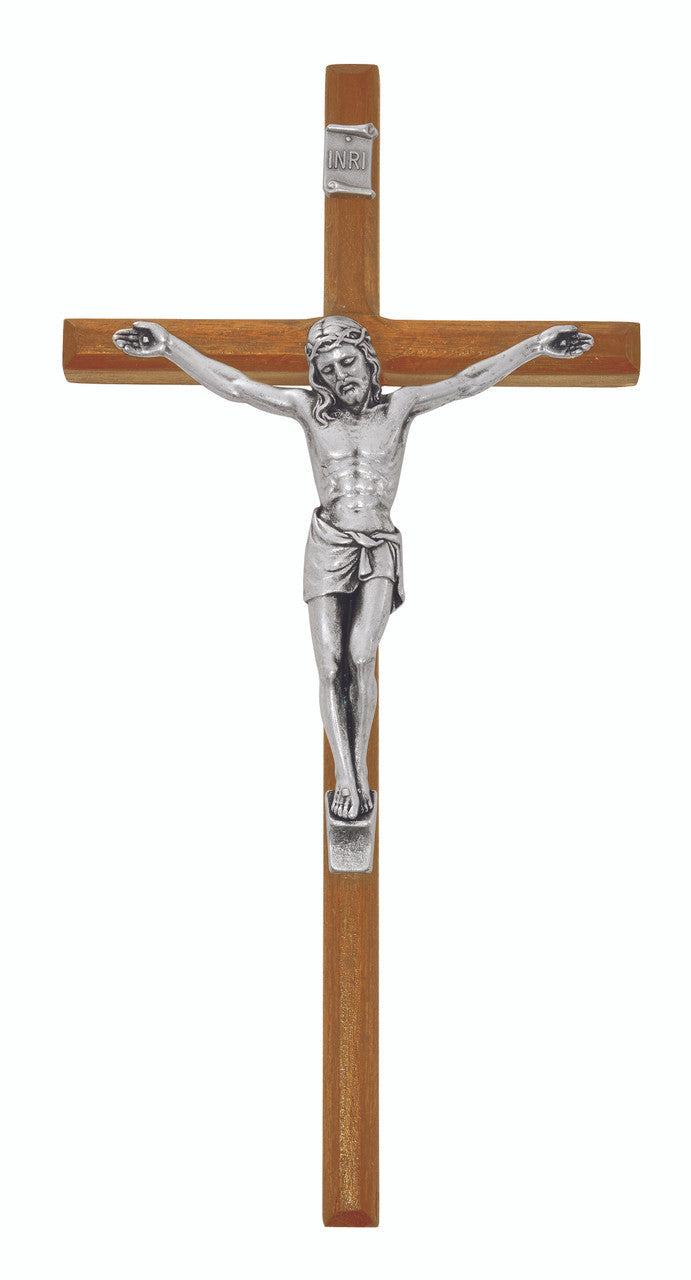Crucifix-Walnut-Silver-10in