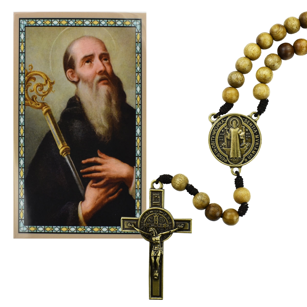 Rosary/Prayer Card/StBen/Wood