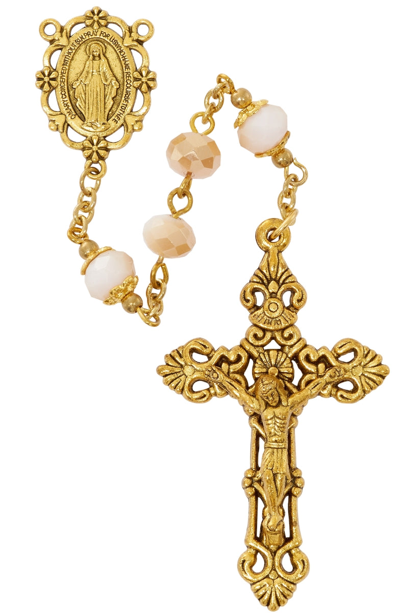 Rosary-Pink Matte Crystal-Gold 8mm