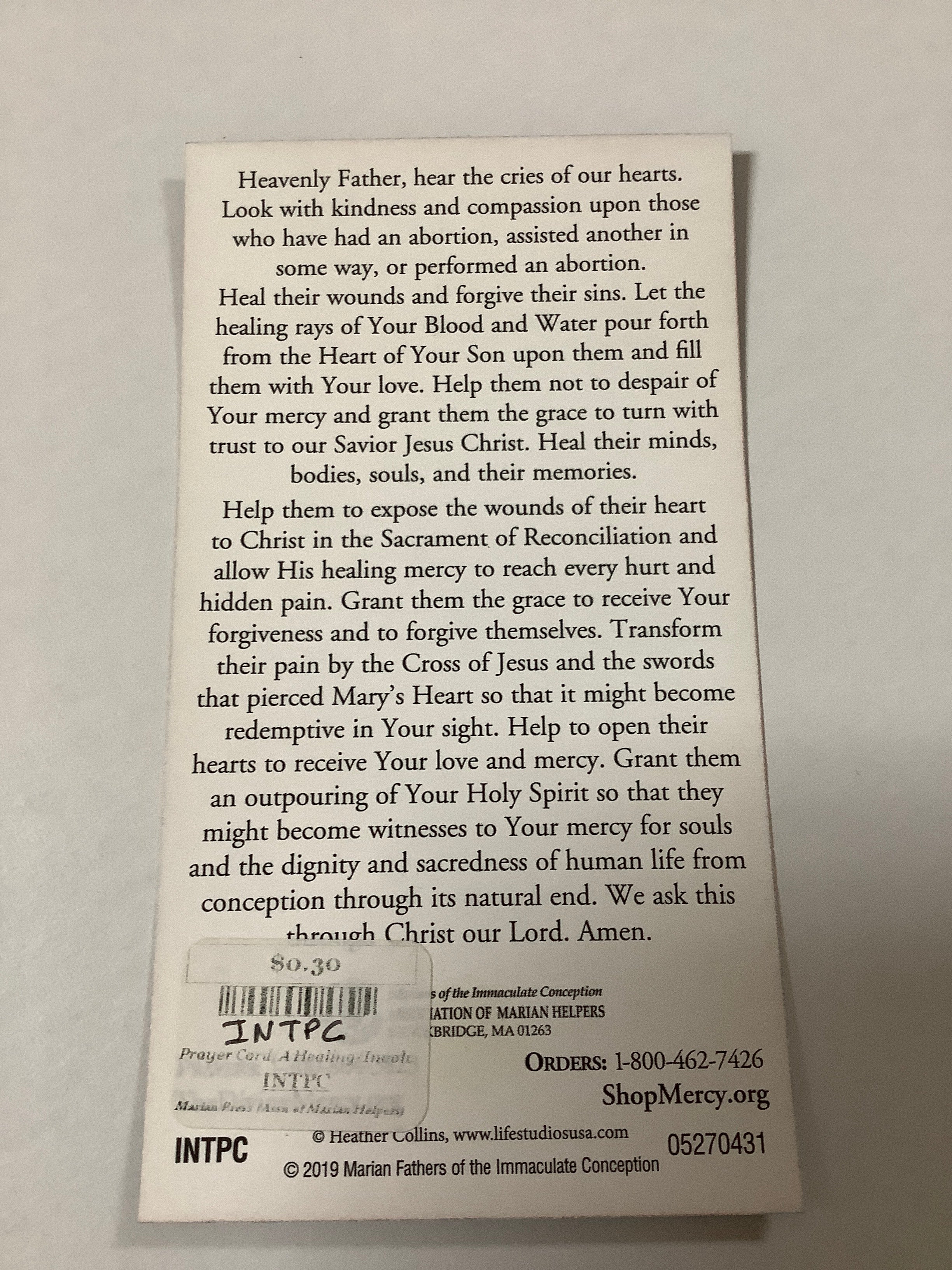 Prayer Card/A Healing/Involve/A