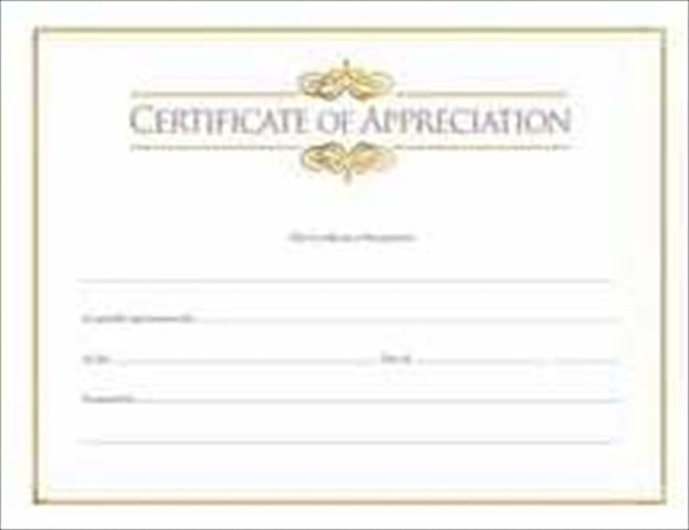 Certificate of Appreciation/Gold