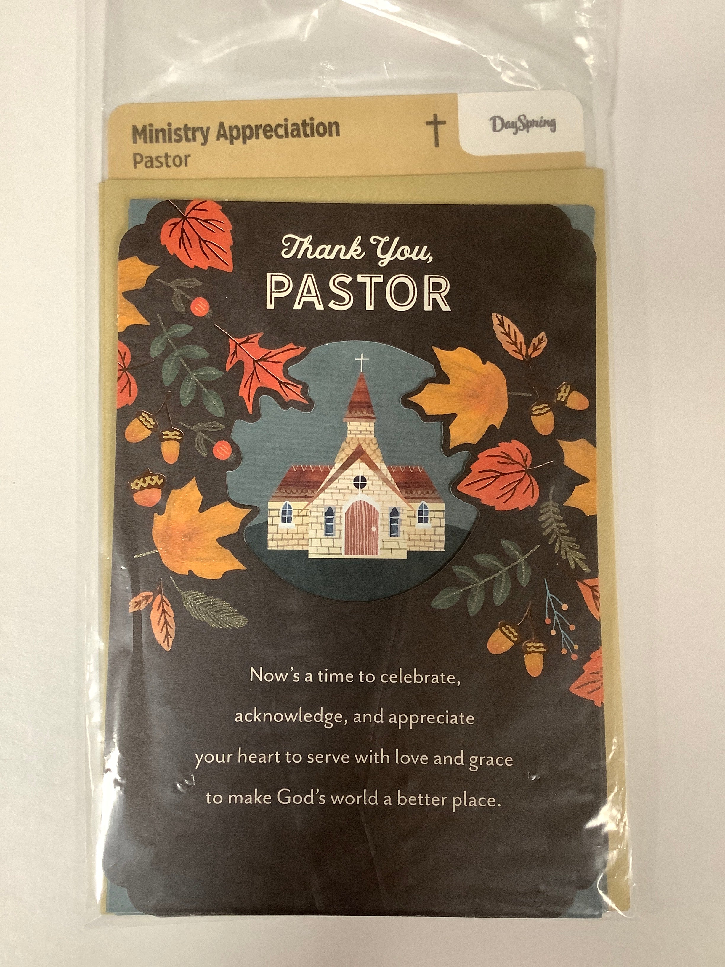 Card-Ministry Appreciation-Pastor-Church Leaf Acorns-U2801