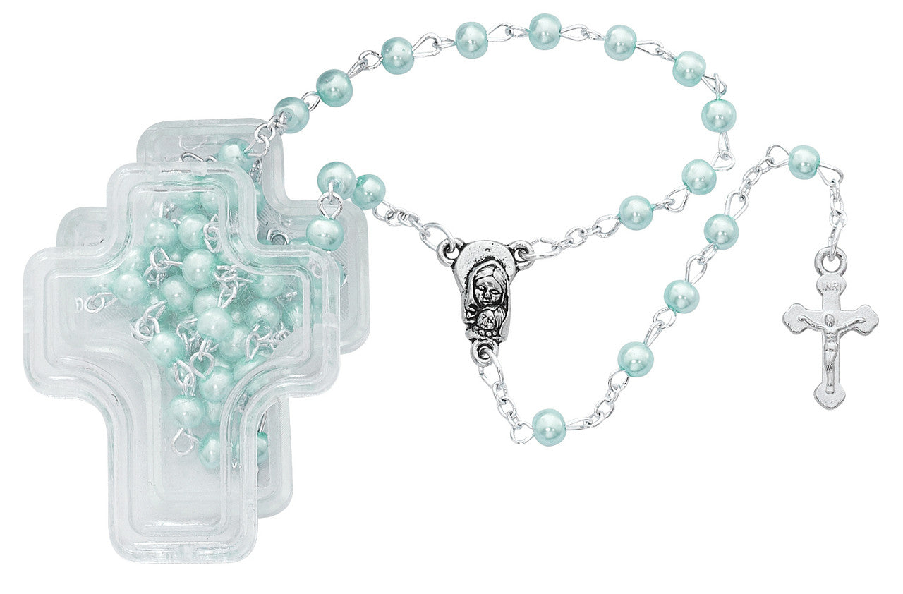 Rosary-4mm Blue Pearl-Cross Box-901BLCB