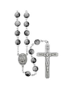 Rosary-Black/Silver Swirl-Fatima-8mm