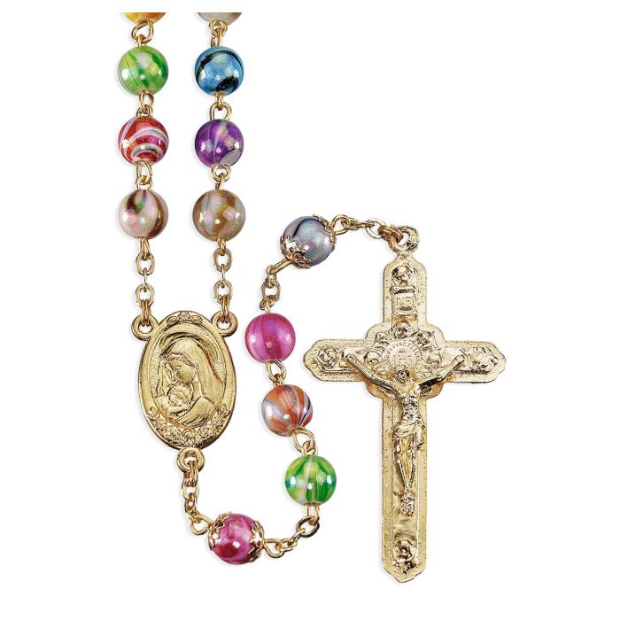 Rosary-Glass Swirl-Multi Color-Gold