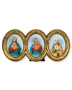 Plaque-Hearts Of Jesus Mary Joseph-Oval-Gold W/Flower