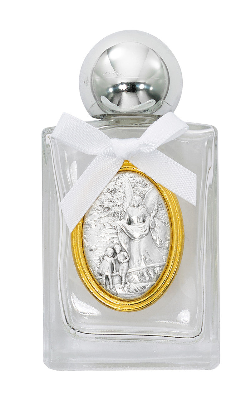 Holy Water Bottle/Glass/Guardian Angel/Wht Bow