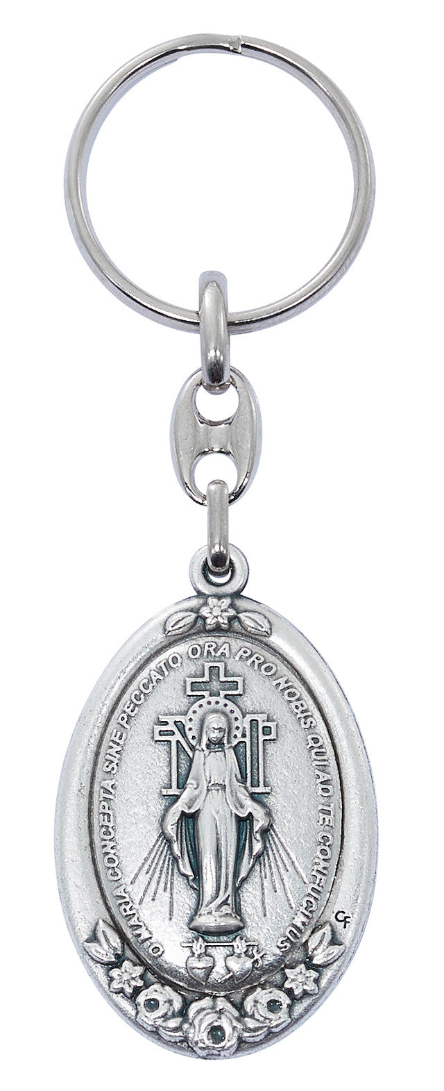 Keychain-Miraculous-Floral-Oval-Silver