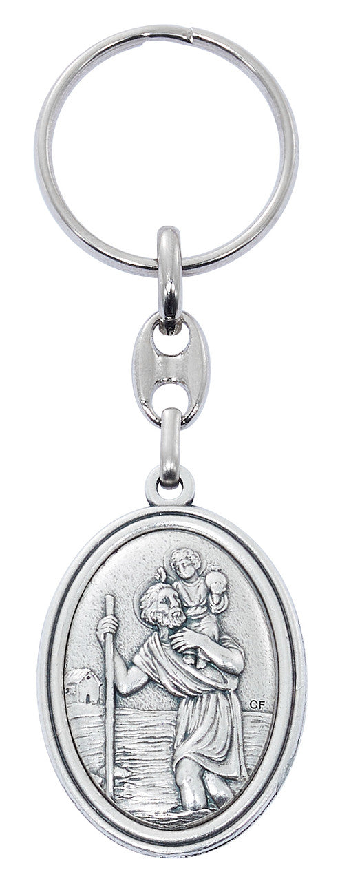 Keychain-St Christopher-Silver Oxidized