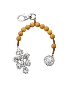 Backpack Clip-One Decade Rosary-Holy Face-Wood-Brown