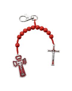 CO-Backpack Clip-1 Decade Rosary-Holy Spirit-Red Wood Beads